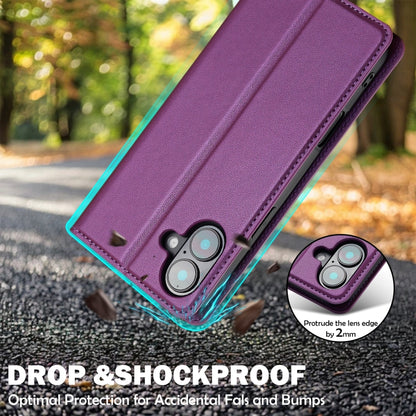 For iPhone 16 Plus LC.IMEEKE L1 Series Frosted Fine Texture PU Phone Case(Purple) by LC.IMEEKE