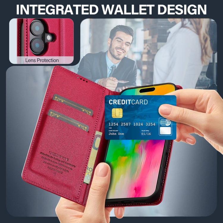 For iPhone 16 Plus LC.IMEEKE L1 Series Frosted Fine Texture PU Phone Case(Red) by LC.IMEEKE