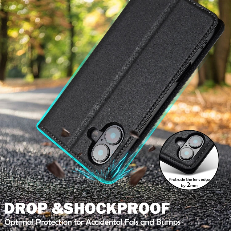 For iPhone 16 LC.IMEEKE L1 Series Frosted Fine Texture PU Phone Case(Black) by LC.IMEEKE