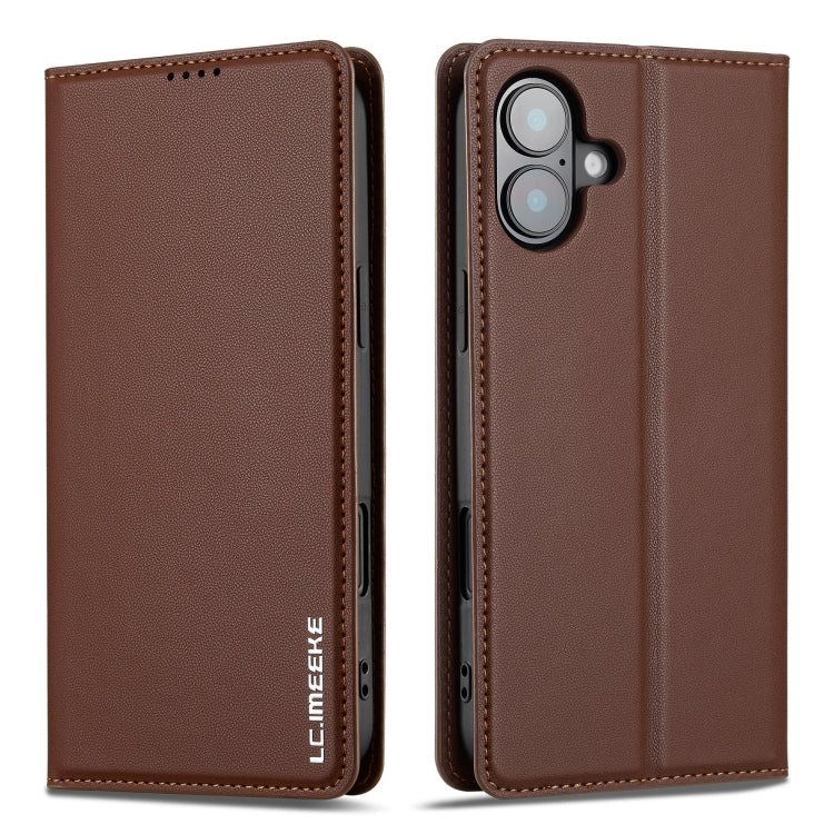 For iPhone 16 LC.IMEEKE L1 Series Frosted Fine Texture PU Phone Case(Brown) by LC.IMEEKE