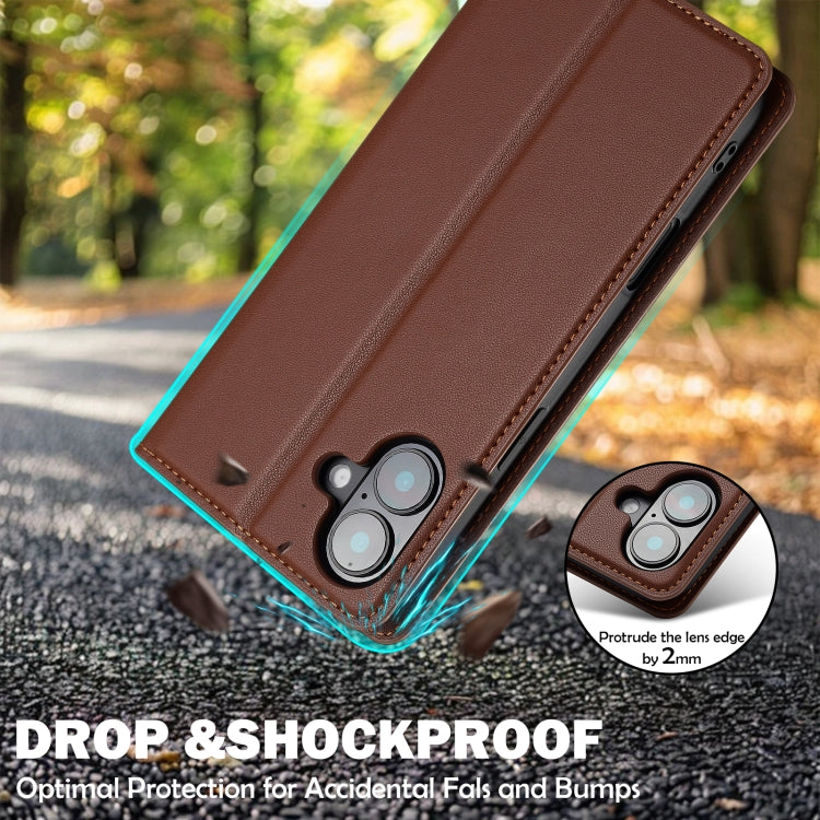 For iPhone 16 LC.IMEEKE L1 Series Frosted Fine Texture PU Phone Case(Brown) by LC.IMEEKE