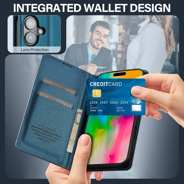 For iPhone 16 LC.IMEEKE L1 Series Frosted Fine Texture PU Phone Case(Blue) by LC.IMEEKE