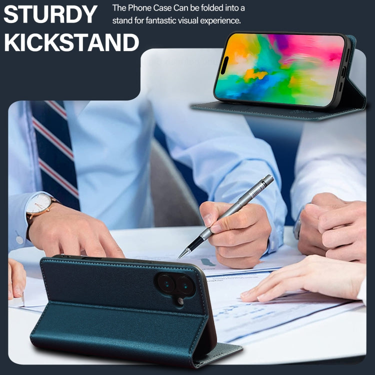 For iPhone 16 LC.IMEEKE L1 Series Frosted Fine Texture PU Phone Case(Blue) by LC.IMEEKE