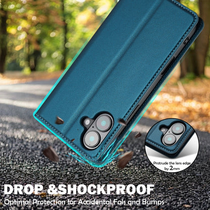 For iPhone 16 LC.IMEEKE L1 Series Frosted Fine Texture PU Phone Case(Blue) by LC.IMEEKE