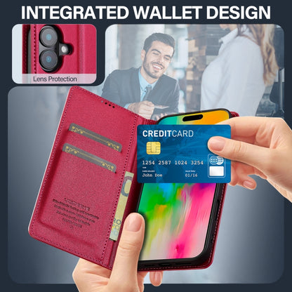 For iPhone 16 LC.IMEEKE L1 Series Frosted Fine Texture PU Phone Case(Red) by LC.IMEEKE