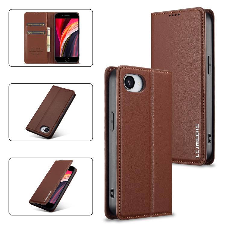 For iPhone 16e LC.IMEEKE L1 Series Frosted Fine Texture PU Phone Case(Brown) by LC.IMEEKE
