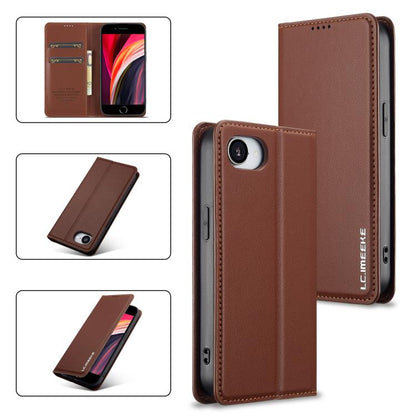 For iPhone 16e LC.IMEEKE L1 Series Frosted Fine Texture PU Phone Case(Brown) by LC.IMEEKE