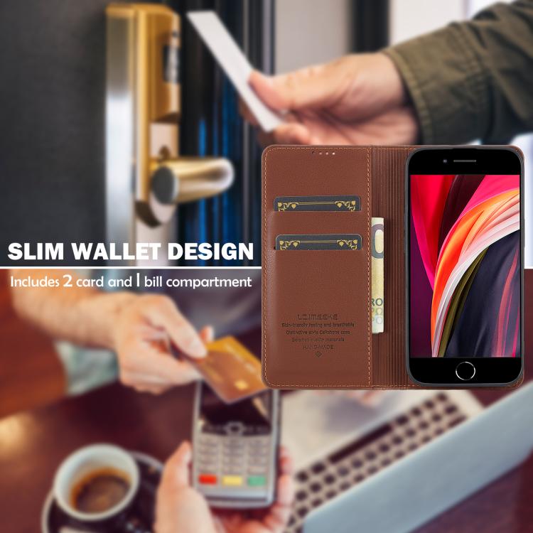 For iPhone 16e LC.IMEEKE L1 Series Frosted Fine Texture PU Phone Case(Brown) by LC.IMEEKE