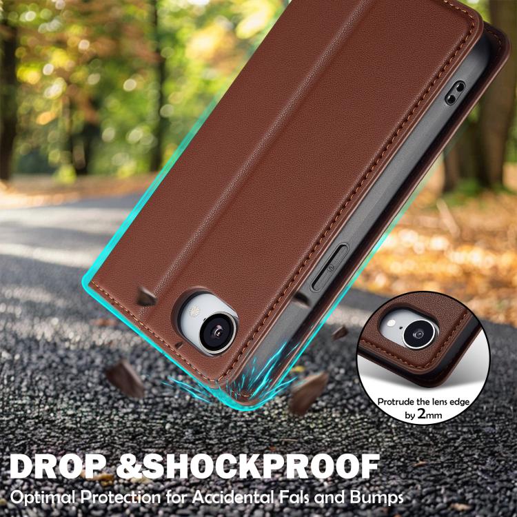 For iPhone 16e LC.IMEEKE L1 Series Frosted Fine Texture PU Phone Case(Brown) by LC.IMEEKE