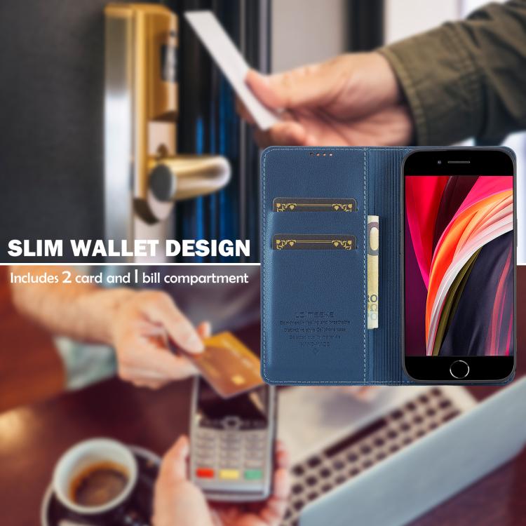 For iPhone 16e LC.IMEEKE L1 Series Frosted Fine Texture PU Phone Case(Blue) by LC.IMEEKE