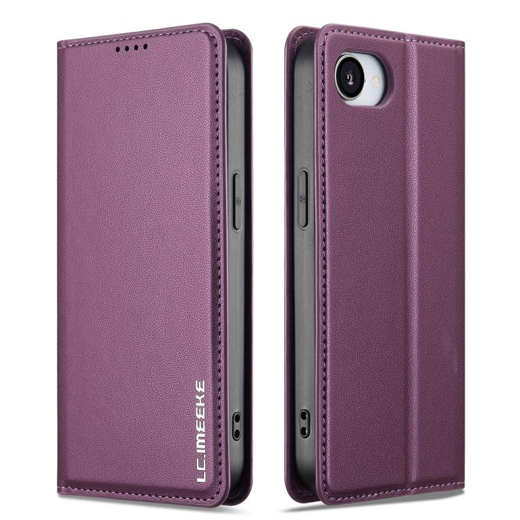 For iPhone 16e LC.IMEEKE L1 Series Frosted Fine Texture PU Phone Case(Purple) by LC.IMEEKE