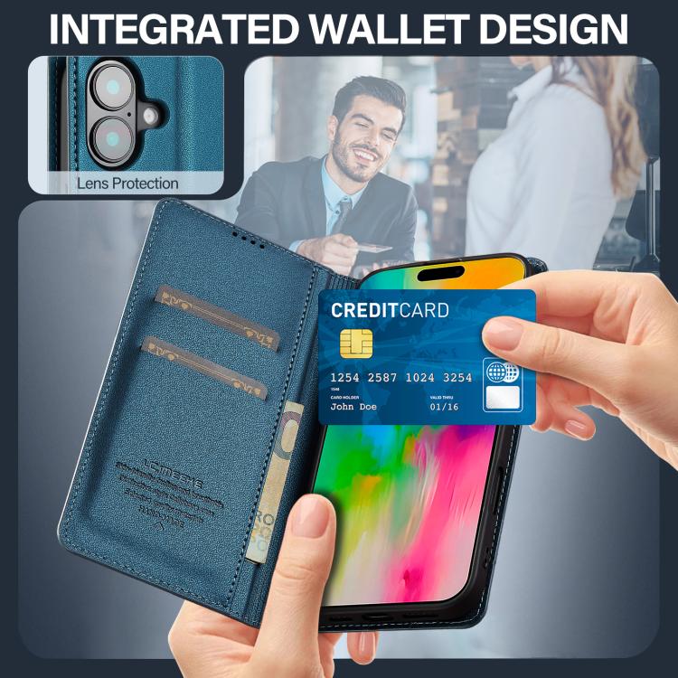 For iPhone 17 LC.IMEEKE L1 Series Frosted Fine Texture PU Phone Case(Blue) by LC.IMEEKE