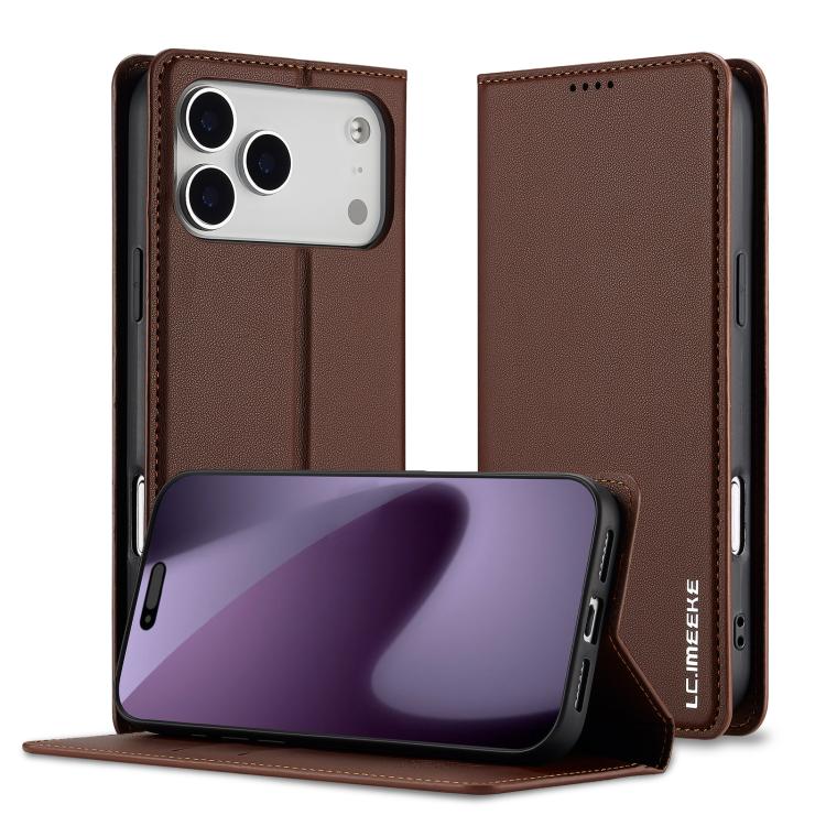 For iPhone 17 Pro LC.IMEEKE L1 Series Frosted Fine Texture PU Phone Case(Brown) by LC.IMEEKE