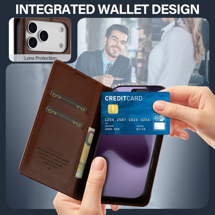 For iPhone 17 Pro LC.IMEEKE L1 Series Frosted Fine Texture PU Phone Case(Brown) by LC.IMEEKE