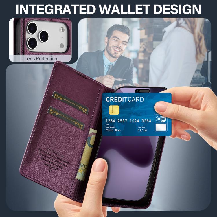 For iPhone 17 Pro Max LC.IMEEKE L1 Series Frosted Fine Texture PU Phone Case(Purple) by LC.IMEEKE