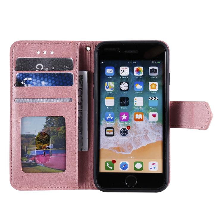 For iPhone 16e Nail Skin Feel Stitching Calf Texture Leather Phone Case(Rose Gold) by bashfashion