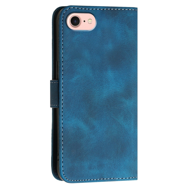 For iPhone 16e YX0080 Grid Butterfly Embossed Pattern Flip Leather Phone Case with Lanyard(Dark Blue) by bashfashion