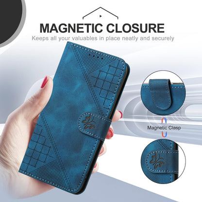 For iPhone 16e YX0080 Grid Butterfly Embossed Pattern Flip Leather Phone Case with Lanyard(Dark Blue) by bashfashion