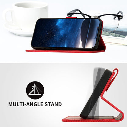 For iPhone 16e YX0080 Grid Butterfly Embossed Pattern Flip Leather Phone Case with Lanyard(Red) by bashfashion