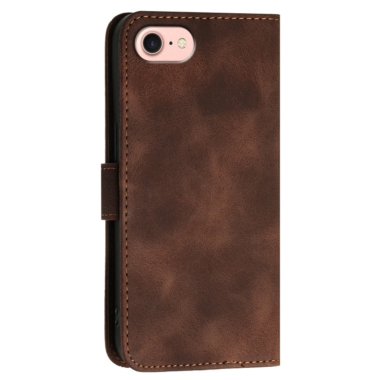 For iPhone 16e YX0080 Grid Butterfly Embossed Pattern Flip Leather Phone Case with Lanyard(Coffee) by bashfashion