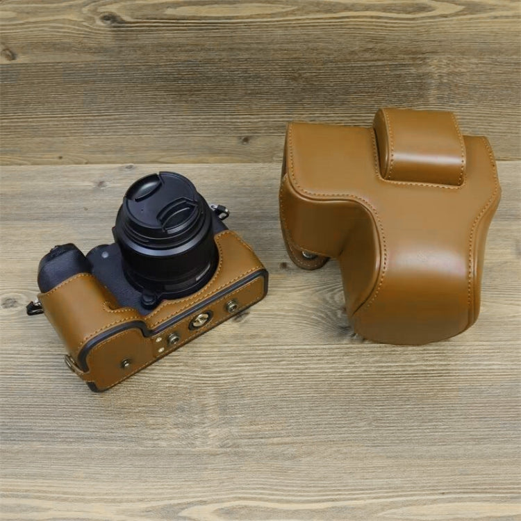 For FUJIFILM X-S20 Full Body Leather Camera Case Bag with Strap(Brown) by bashfashion