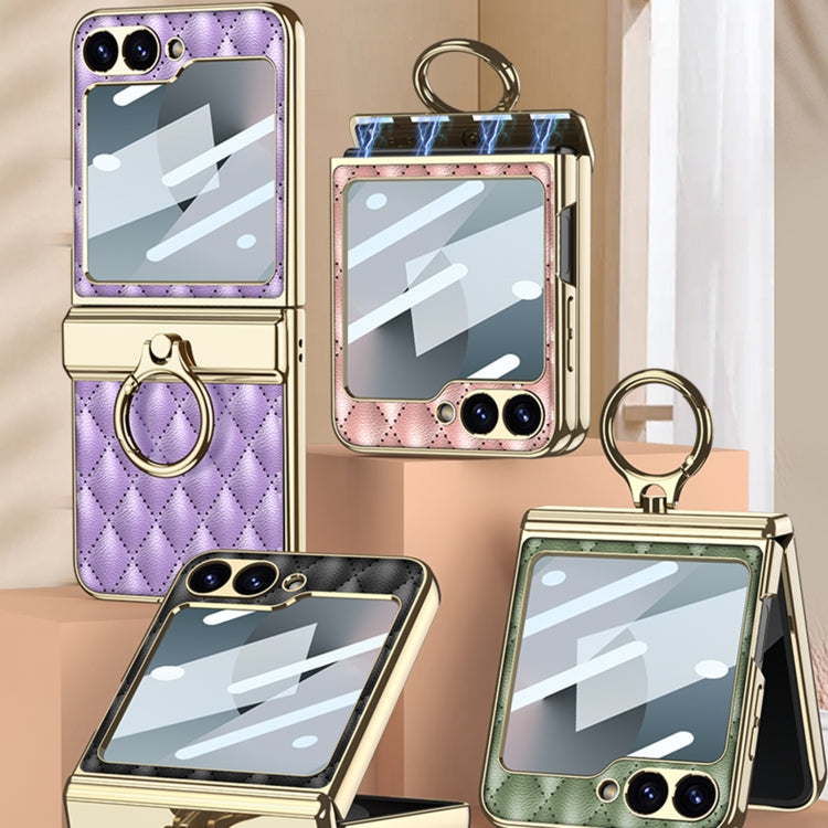 For Samsung Galaxy Z Flip6 / Flip7 FE GKK Rhombus Pattern Integrated Electroplated Leather Phone Case with Ring(Pink) by GKK