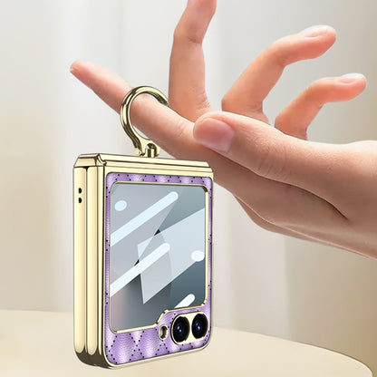 For Samsung Galaxy Z Flip6 / Flip7 FE GKK Rhombus Pattern Integrated Electroplated Leather Phone Case with Ring(Pink) by GKK