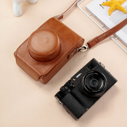 For FUJIFILM X100VI Full Body Leather Camera Case Bag with Strap(Brown) by bashfashion