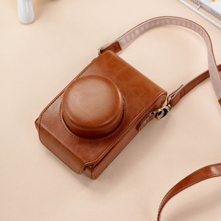 For FUJIFILM X100VI Full Body Leather Camera Case Bag with Strap(Brown) by bashfashion