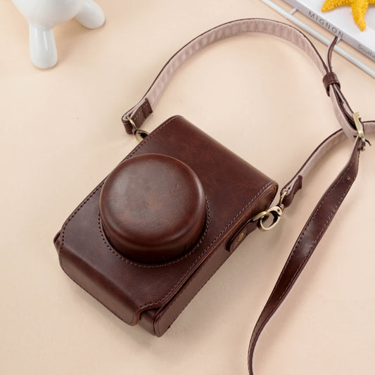 For FUJIFILM X100VI Full Body Leather Camera Case Bag with Strap(Coffee) by bashfashion