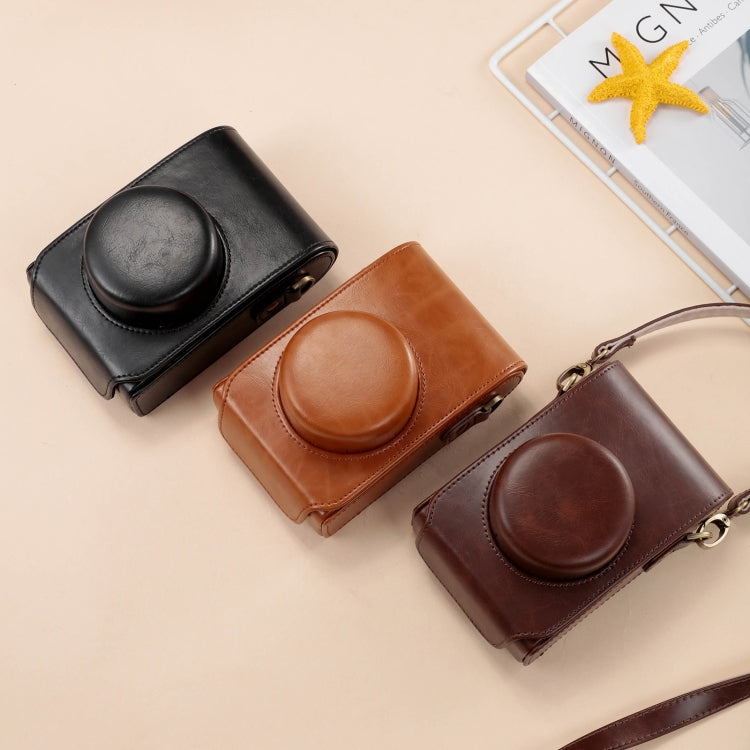 For FUJIFILM X100VI Full Body Leather Camera Case Bag with Strap(Coffee) by bashfashion