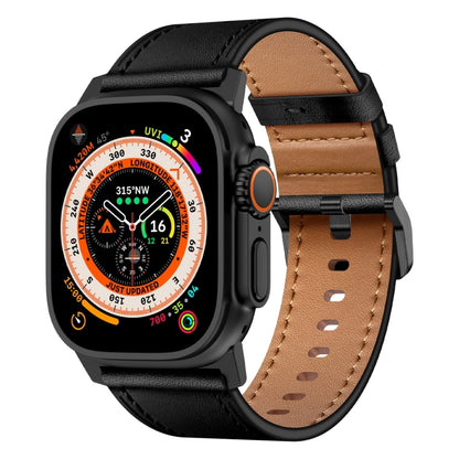 For Apple Watch Ultra 2 49mm Wilderness Top-grain Leather Watch Band(Black Connector Black) by bashfashion