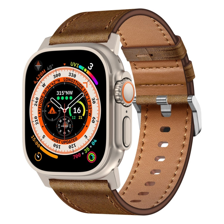For Apple Watch Ultra 2 49mm Wilderness Top-grain Leather Watch Band(Titanium Connector Dark Brown) by bashfashion