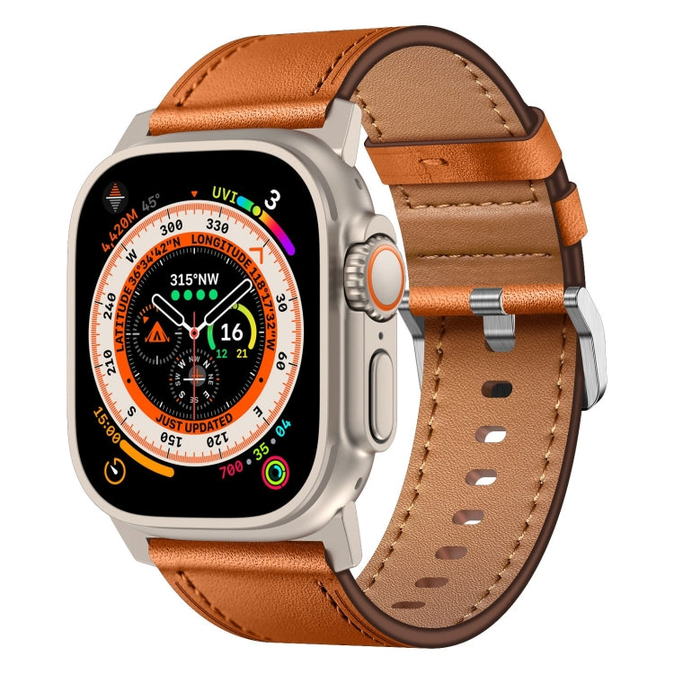 For Apple Watch Ultra 2 49mm Wilderness Top-grain Leather Watch Band(Titanium Connector Brown) by bashfashion