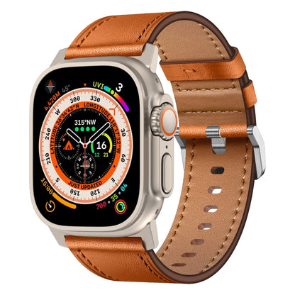 For Apple Watch Ultra 2 49mm Wilderness Top-grain Leather Watch Band(Titanium Connector Brown) by bashfashion