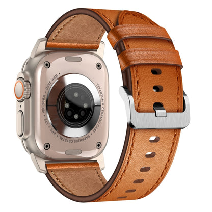 For Apple Watch Ultra 2 49mm Wilderness Top-grain Leather Watch Band(Titanium Connector Brown) by bashfashion