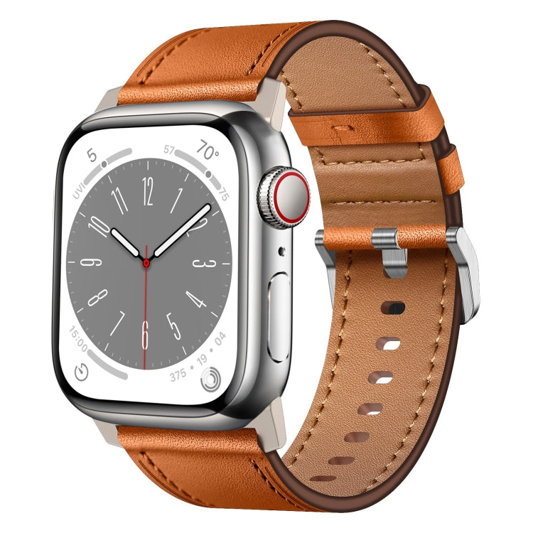For Apple Watch Series 9 45mm Wilderness Top-grain Leather Watch Band(Titanium Connector Brown) by bashfashion