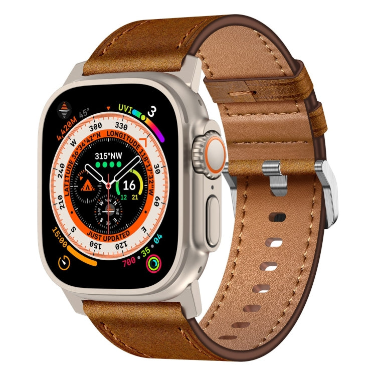 For Apple Watch Ultra 49mm Wilderness Top-grain Leather Watch Band(Titanium Connector Red Brown) by bashfashion