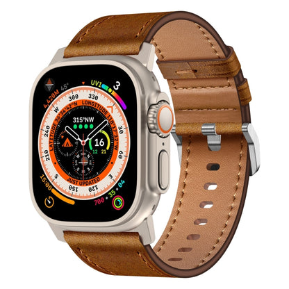 For Apple Watch Ultra 49mm Wilderness Top-grain Leather Watch Band(Titanium Connector Red Brown) by bashfashion