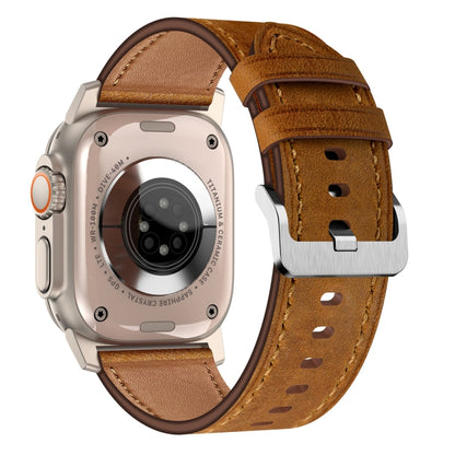 For Apple Watch Ultra 49mm Wilderness Top-grain Leather Watch Band(Titanium Connector Red Brown) by bashfashion