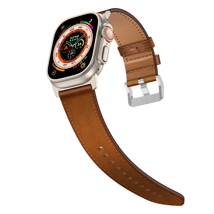 For Apple Watch Ultra 49mm Wilderness Top-grain Leather Watch Band(Titanium Connector Red Brown) by bashfashion