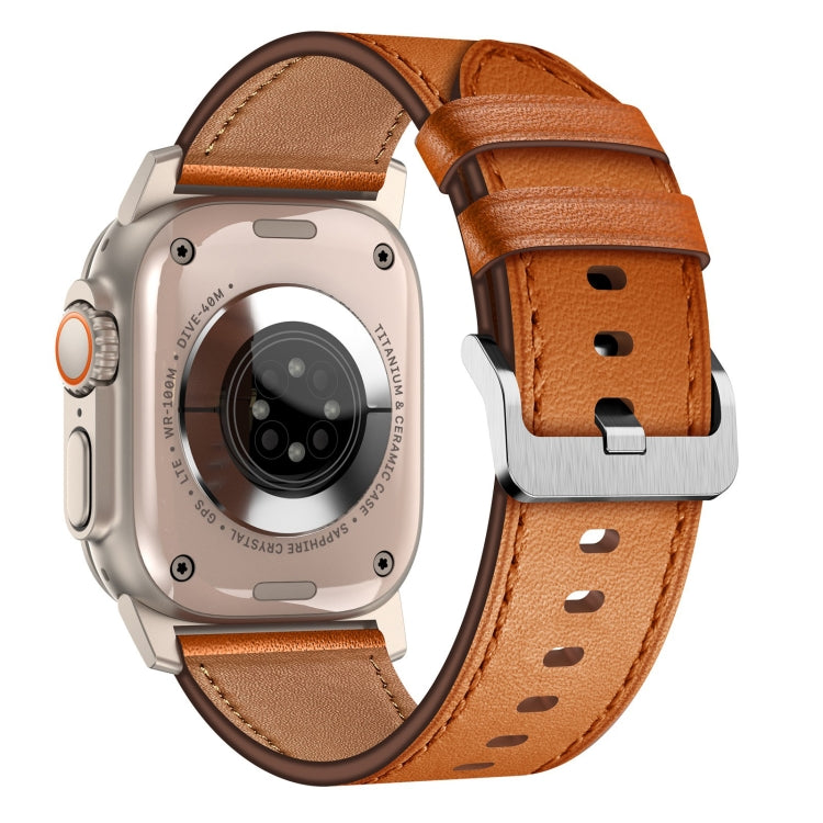 For Apple Watch Ultra 49mm Wilderness Top-grain Leather Watch Band(Titanium Connector Brown) by bashfashion