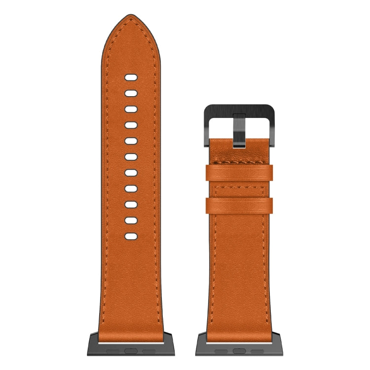 For Apple Watch Series 8 45mm Wilderness Top-grain Leather Watch Band(Black Connector Brown) by bashfashion