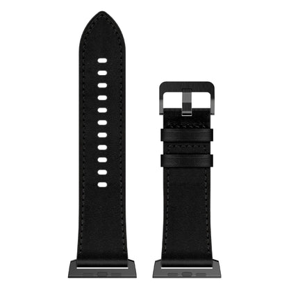 For Apple Watch SE 2022 44mm Wilderness Top-grain Leather Watch Band(Black Connector Black) by bashfashion