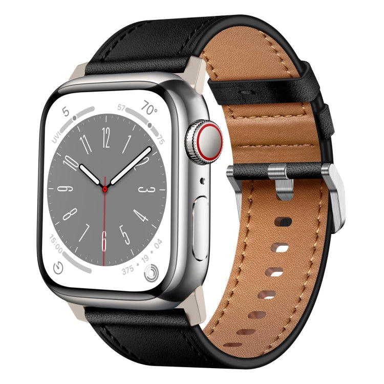 For Apple Watch SE 2022 44mm Wilderness Top-grain Leather Watch Band(Titanium Connector Black) by bashfashion