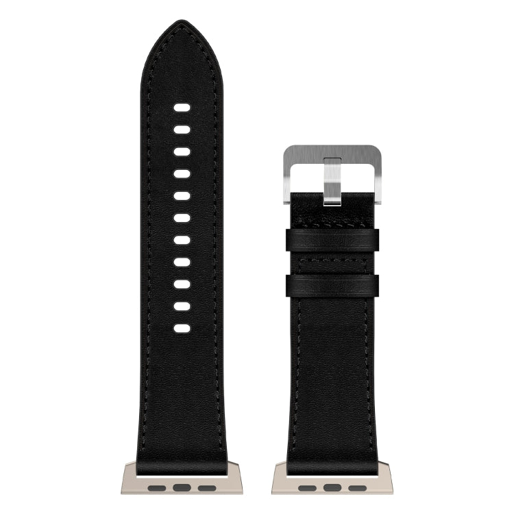 For Apple Watch SE 2022 44mm Wilderness Top-grain Leather Watch Band(Titanium Connector Black) by bashfashion