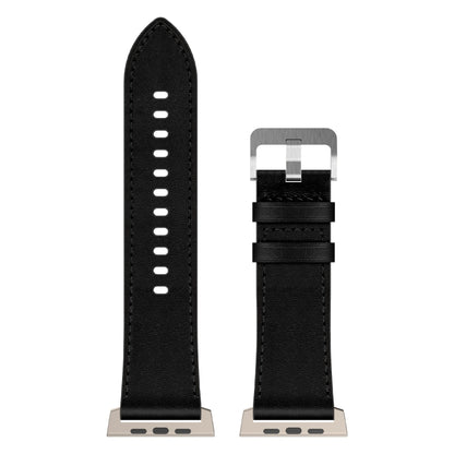 For Apple Watch SE 2022 44mm Wilderness Top-grain Leather Watch Band(Titanium Connector Black) by bashfashion