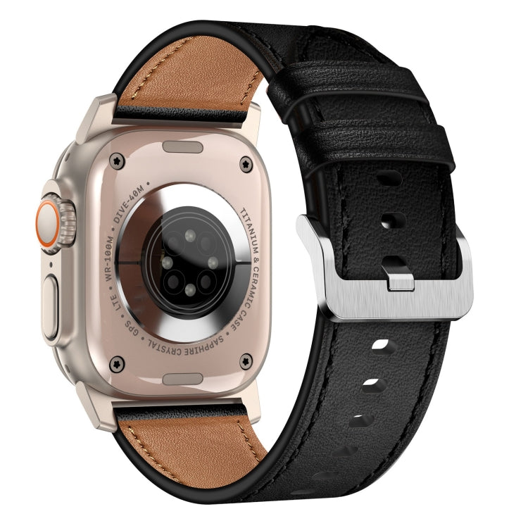 For Apple Watch Series 7 45mm Wilderness Top-grain Leather Watch Band(Titanium Connector Black) by bashfashion