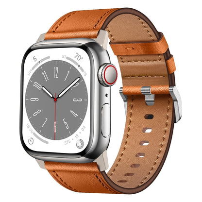 For Apple Watch Series 7 45mm Wilderness Top-grain Leather Watch Band(Titanium Connector Brown) by bashfashion