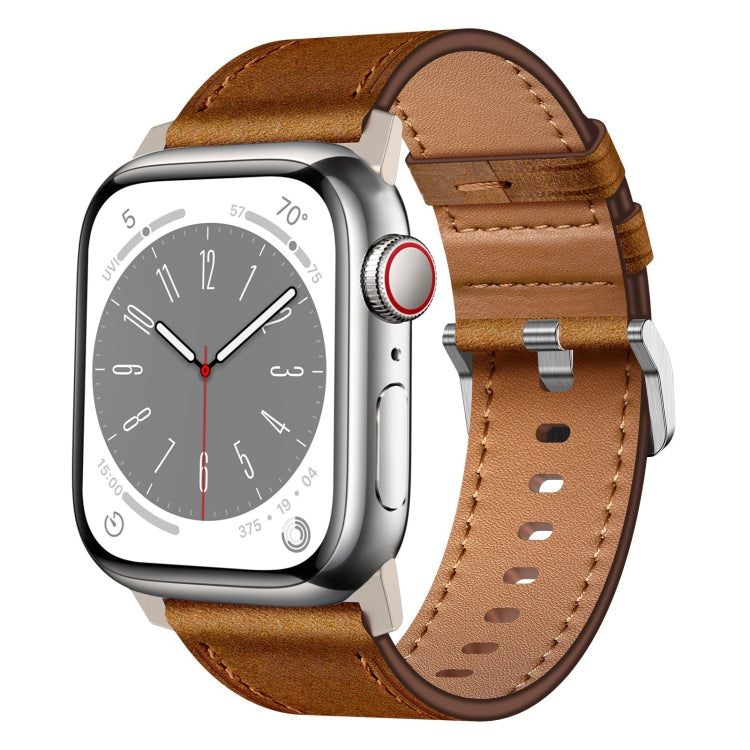 For Apple Watch SE 44mm Wilderness Top-grain Leather Watch Band(Titanium Connector Red Brown) by bashfashion